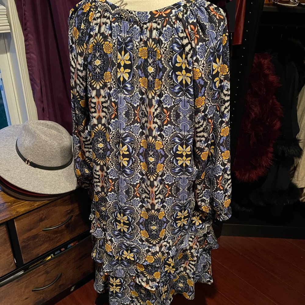 LOFT Button Up Dress with Bottom Ruffles - Picture 2 of 2